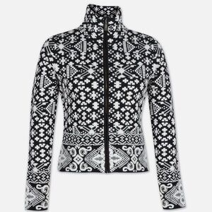 NEW! Icelandic Full Zip Mock Neck Black/White Jacquard Ski Sweater Size Medium